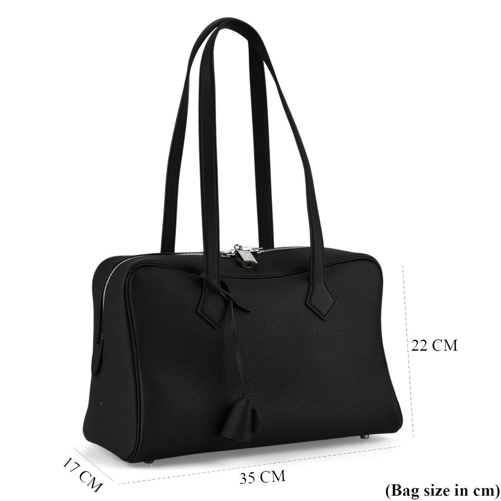 Designer Closeout Deal - Genuine Leather Structured Bag with Padlock and Key - Black_8431473_7