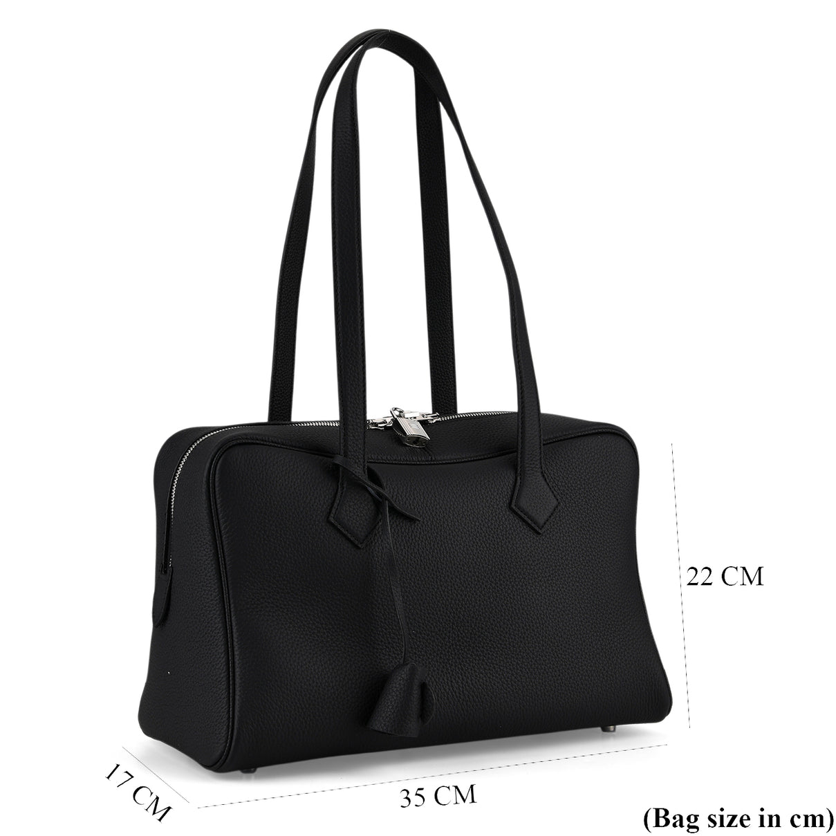 Designer Closeout Deal - Genuine Leather Structured Bag with Padlock and Key - Black 8431473 8