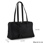 Designer Closeout Deal - Genuine Leather Structured Bag with Padlock and Key - Black_8431473_7