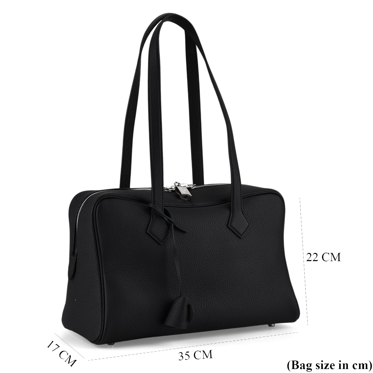Designer Closeout Deal - Genuine Leather Structured Bag with Padlock and Key - Black 8431473 8