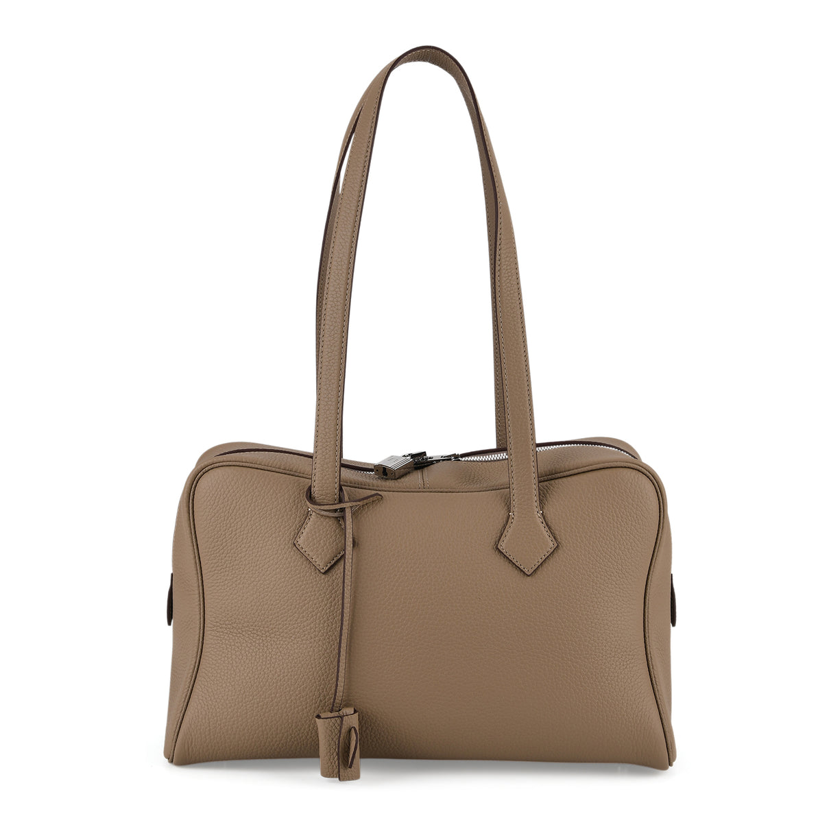 Designer Closeout Deal - Genuine Leather Structured Bag with Padlock and Key - Khaki 8431474 0
