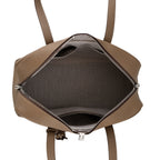 Designer Closeout Deal - Genuine Leather Structured Bag with Padlock and Key - Khaki_8431474_5