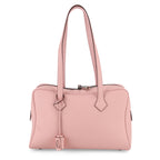 Designer Closeout Deal - Genuine Leather Structured Bag with Padlock and Key - Baby Pink_8431476