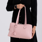 Designer Closeout Deal - Genuine Leather Structured Bag with Padlock and Key - Baby Pink_8431476_3
