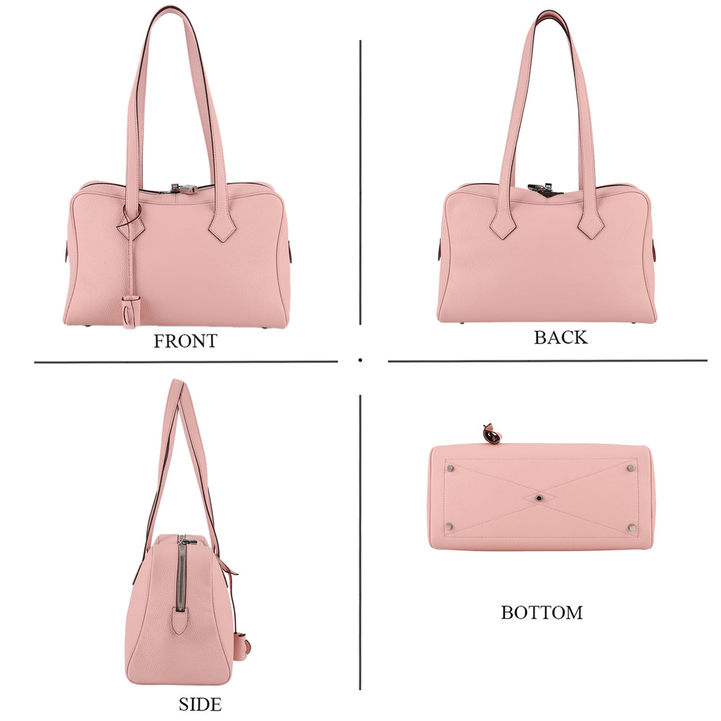 Designer Closeout Deal - Genuine Leather Structured Bag with Padlock and Key - Baby Pink_8431476_4