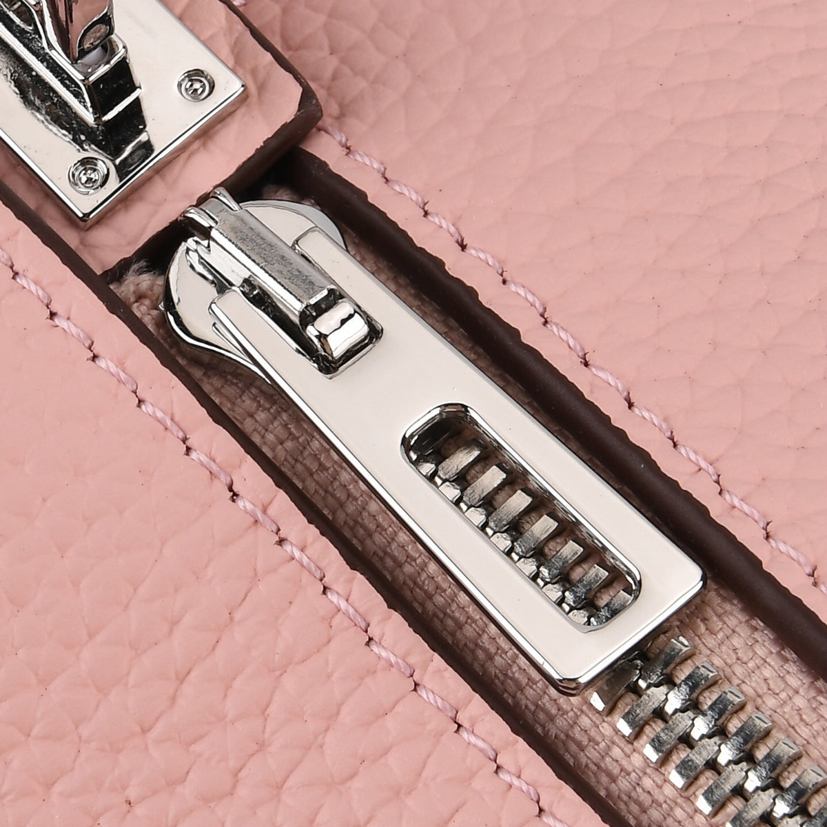 Designer Closeout Deal - Genuine Leather Structured Bag with Padlock and Key - Baby Pink 8431476 7