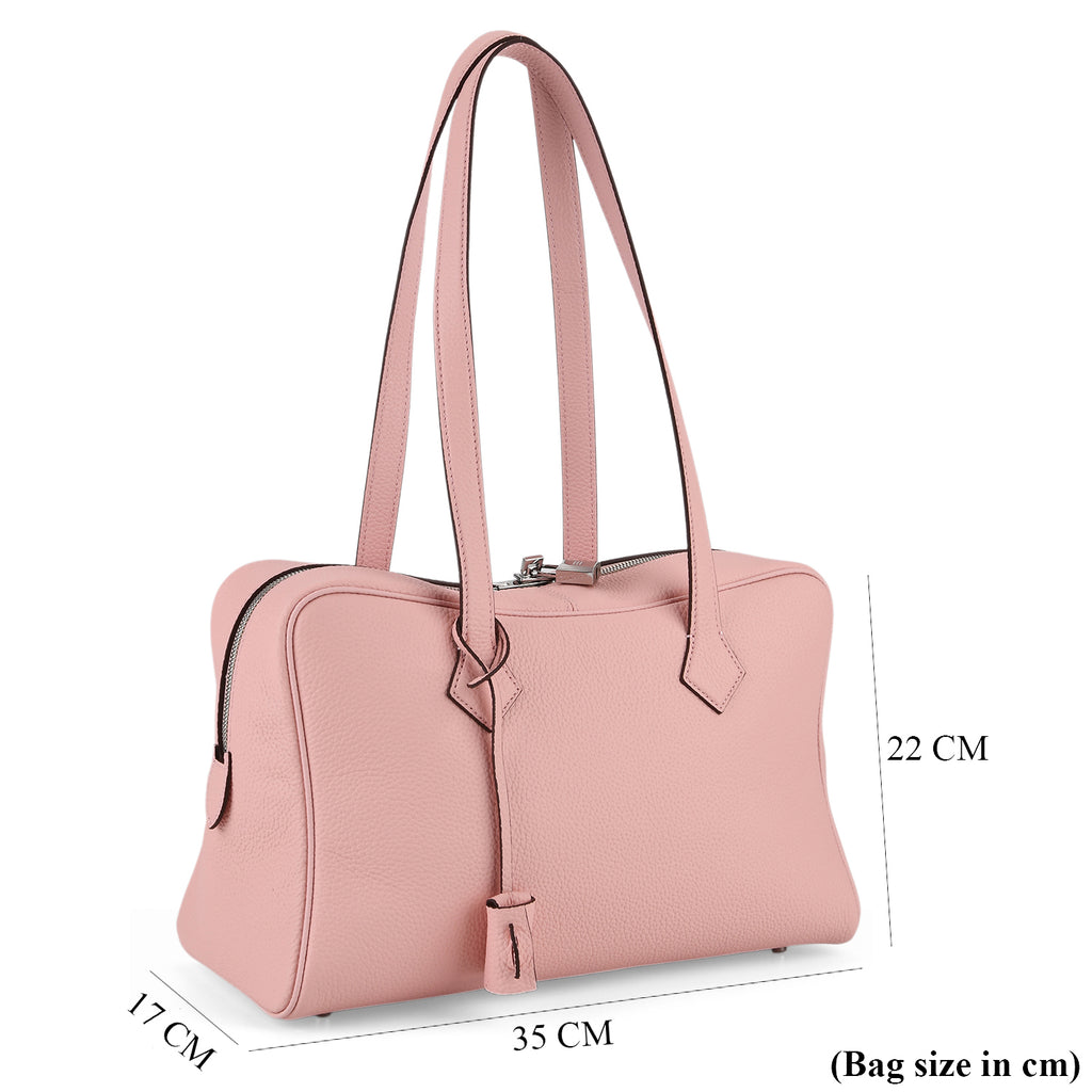 Designer Closeout Deal - Genuine Leather Structured Bag with Padlock and Key - Baby Pink_8431476_7