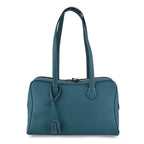 Designer Closeout Deal - Genuine Leather Structured Bag with Padlock and Key - Teal_8431477