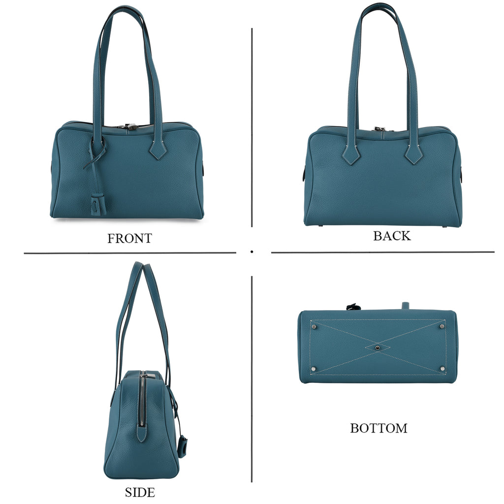 Designer Closeout Deal - Genuine Leather Structured Bag with Padlock and Key - Teal_8431477_4