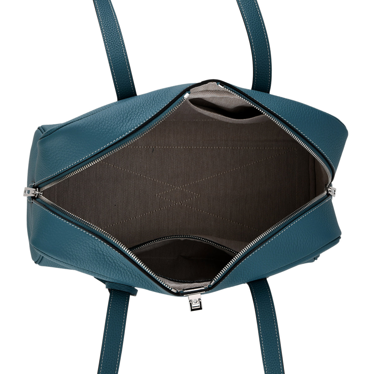 Designer Closeout Deal - Genuine Leather Structured Bag with Padlock and Key - Teal 8431477 6