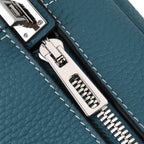 Designer Closeout Deal - Genuine Leather Structured Bag with Padlock and Key - Teal_8431477_6