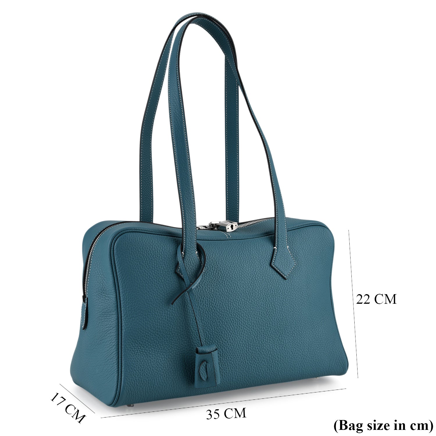 Designer Closeout Deal - Genuine Leather Structured Bag with Padlock and Key - Teal 8431477 8