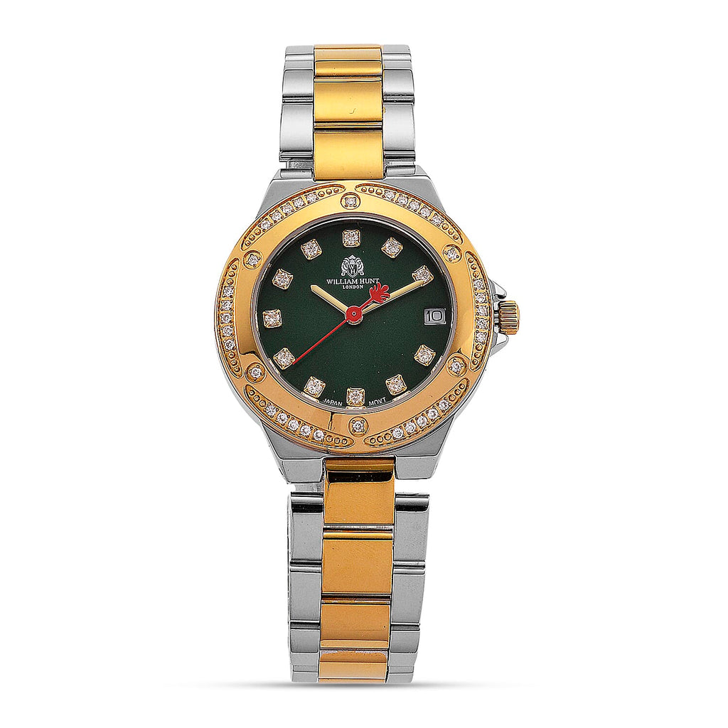 William Hunt London Legacy Moissanite Watch With Japanese Miyota Movement, 5 ATM Water Resistance, Calendar Function Presented in a Gift Box - Green_8431482