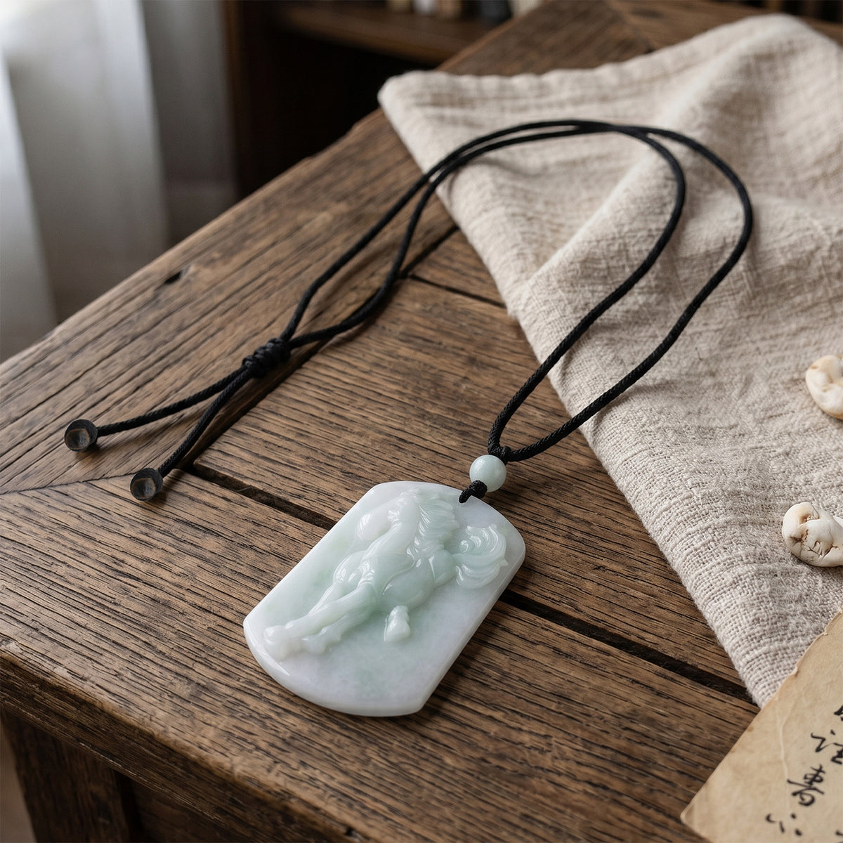 Natural Jade Adjustable Horse Necklace with Cotton Thread (Size - 28) 75.00 Ct. V32515377 2