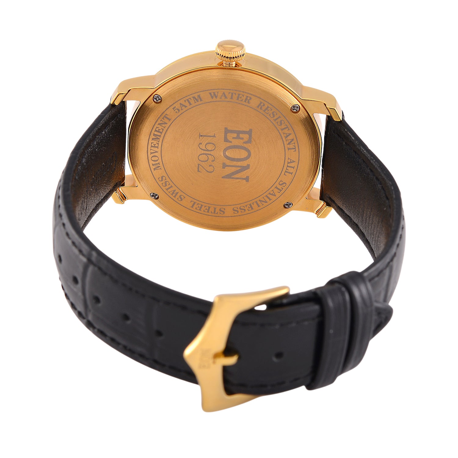 24K Yellow Gold 1.00 Gram (99.9% Purity ) Swiss Movement 5 ATM Water Resistent (39mm)  with Black Leather Strap EON 1962 Watch 8431614 6