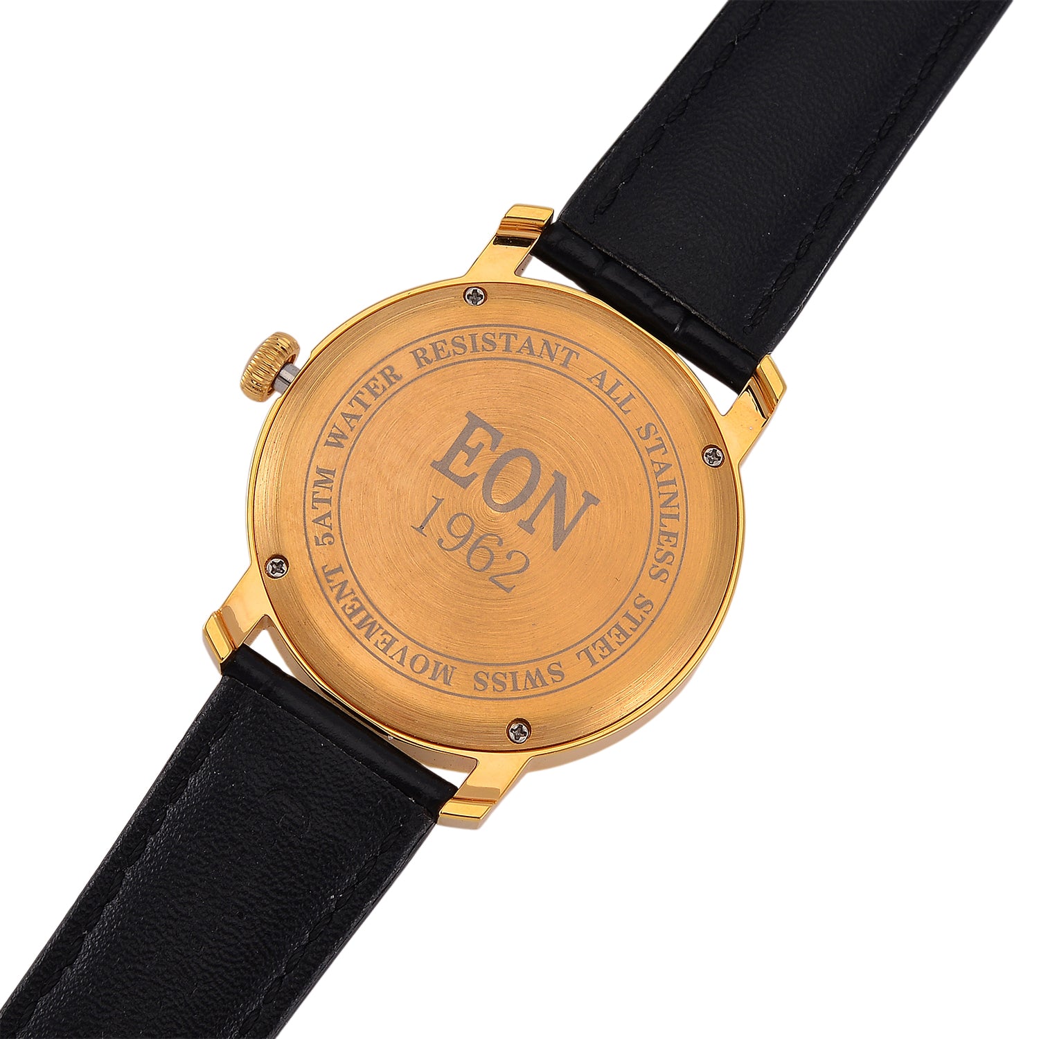 24K Yellow Gold 1.00 Gram (99.9% Purity ) Swiss Movement 5 ATM Water Resistent (39mm)  with Black Leather Strap EON 1962 Watch 8431614 7