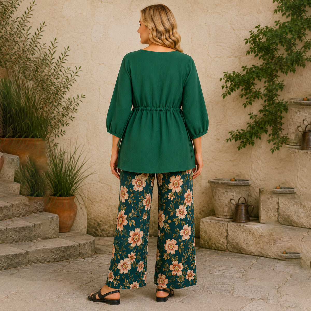 La Marey Cotton GauzeTie Drawstring Top (size 10-20) - Green V32697107 2