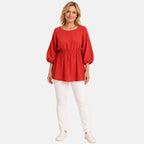 La Marey Tie Drawstring Top (One Size) - Red_8431804