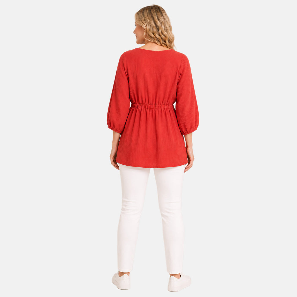 La Marey Tie Drawstring Top (One Size) - Red_8431804_1