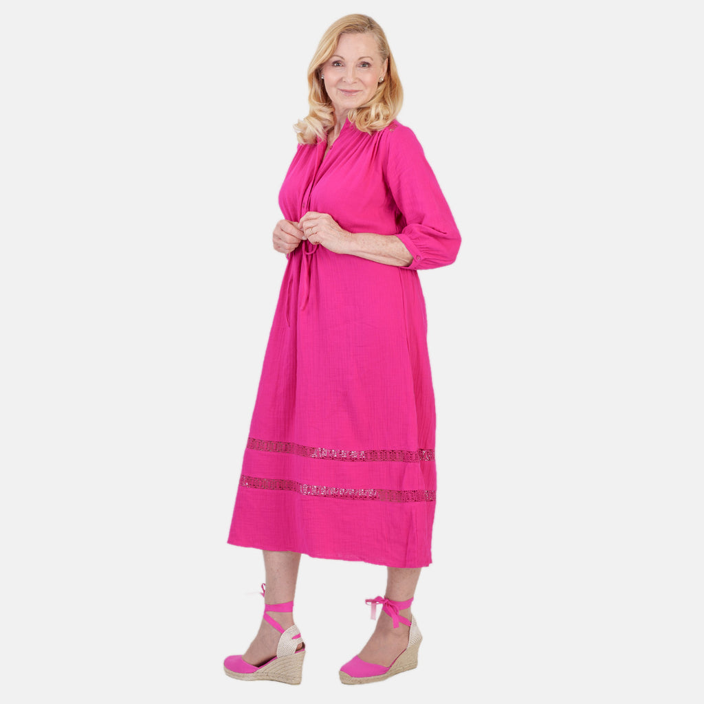La Marey Cotton Lace Detail Dress (Size XL, 20-22) - Hot Pink_8431821