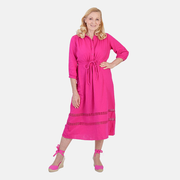 La Marey Cotton Lace Detail Dress (Size XL, 20-22) - Hot Pink 8431821 2