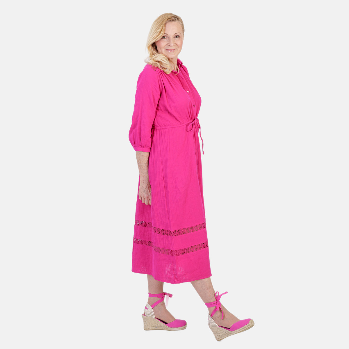 La Marey Cotton Lace Detail Dress (Size XL, 20-22) - Hot Pink 8431821 2
