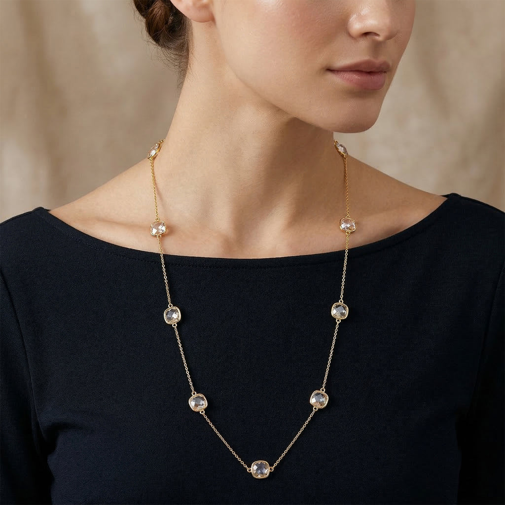 Designer Inspired- Austrian White Crystal Necklace (Size - 30+2 EXT)_8431914_1