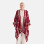 La Marey Cotton Embroidery Midi Kimono (One Size) - Red_8431959
