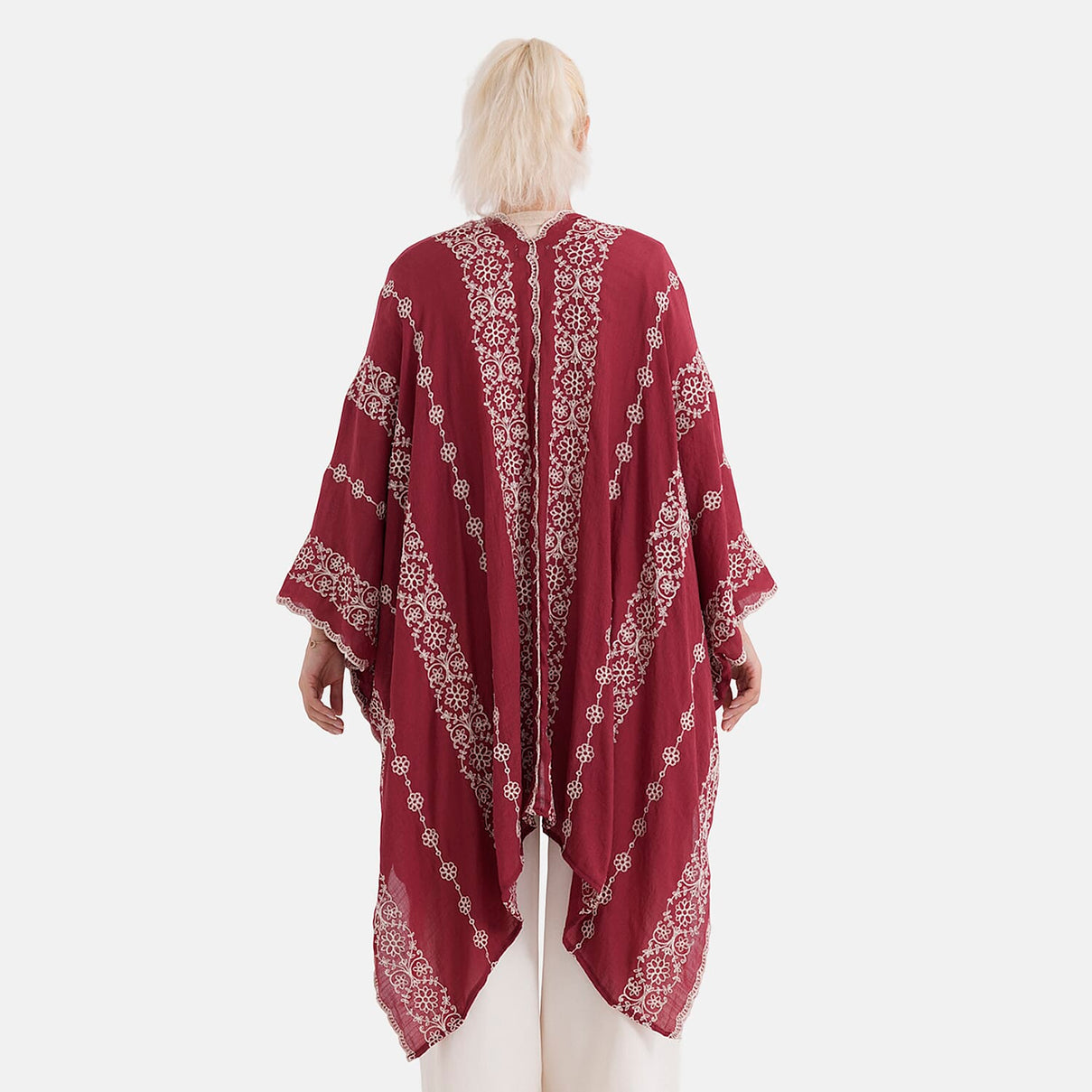 La Marey Cotton Embroidery Midi Kimono (One Size) - Red V32515039 3