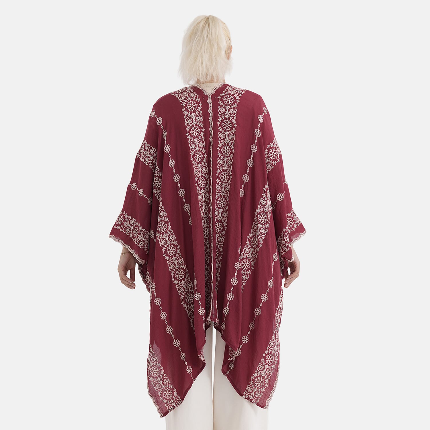 La Marey Cotton Embroidery Midi Kimono (One Size) - Red V32515039 3