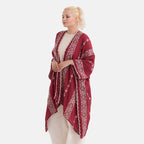 La Marey Cotton Embroidery Midi Kimono (One Size) - Red_8431959_3
