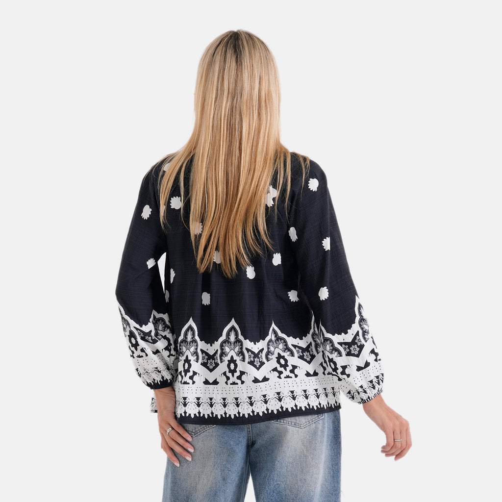 La Marey Placement Print Blouse (Size S-M, 8-14) - Navy_8431983_2