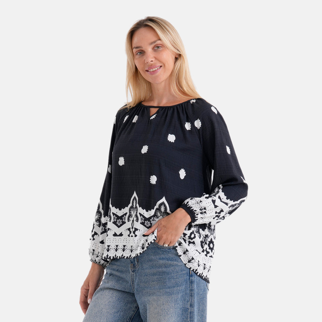 La Marey Placement Print Blouse (Size S-M, 8-14) - Navy_8431983_3