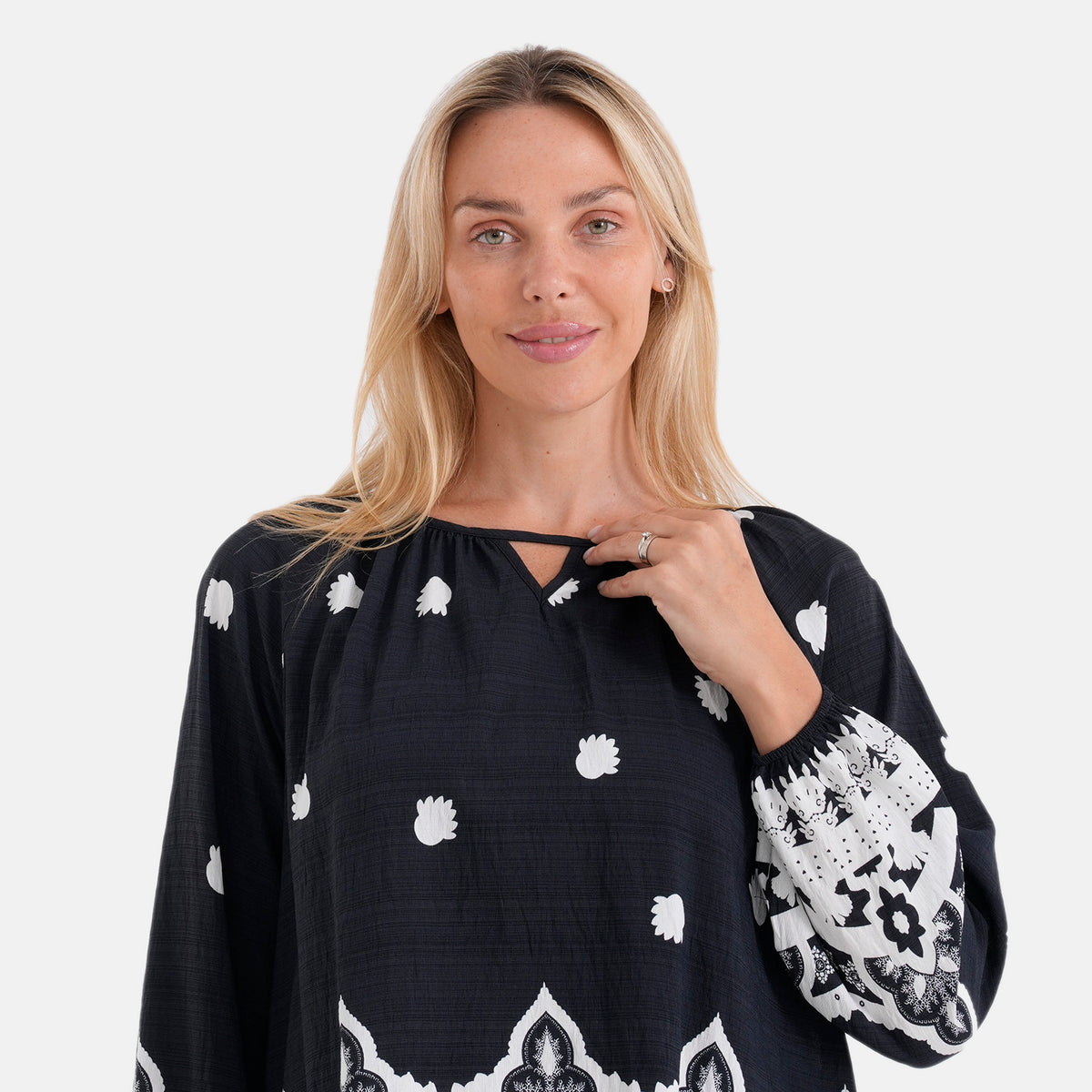 La Marey Placement Print Blouse (Size S-M, 8-14) - Navy V32521305 5