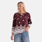 La Marey Placement Print Blouse (Size S-M, 8-14) - Maroon_8432013