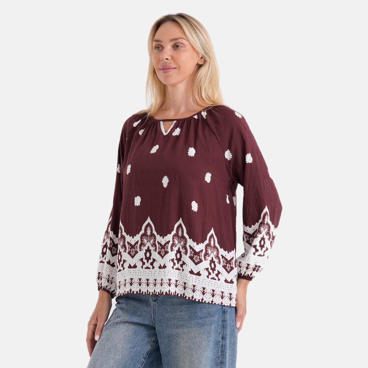 La Marey Placement Print Blouse (Size S-M, 8-14) - Maroon V32528331 4