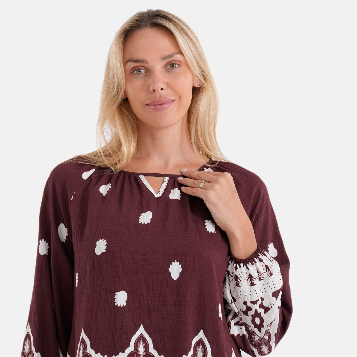 La Marey Placement Print Blouse (Size S-M, 8-14) - Maroon V32528331 5