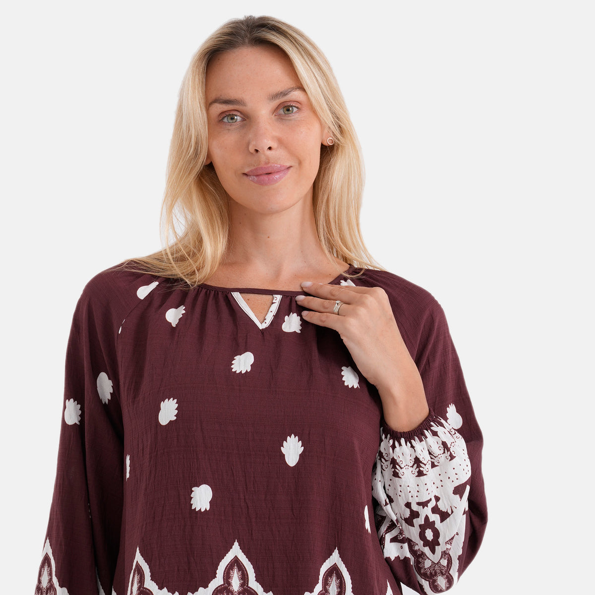La Marey Placement Print Blouse (Size S-M, 8-14) - Maroon V32528331 5