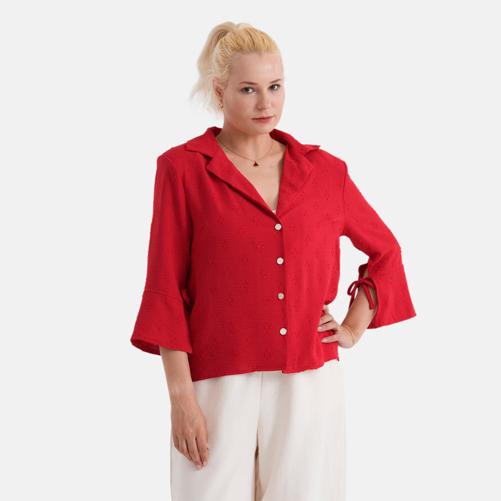 La Marey Embroidered Shirt (Size - 8 to 10) - Red_8432114_3