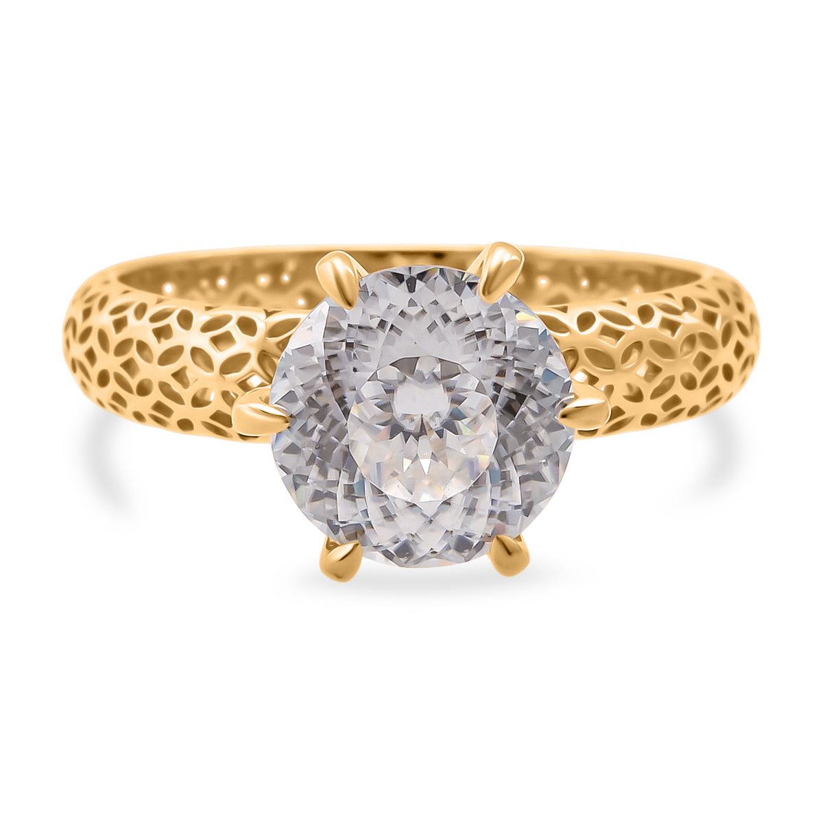 Mirage Collection - D'Joy 120 Facets Moissanite Solitaire Ring in Yellow Gold Plated Sterling Silver 2.00 Ct. V32530315 0