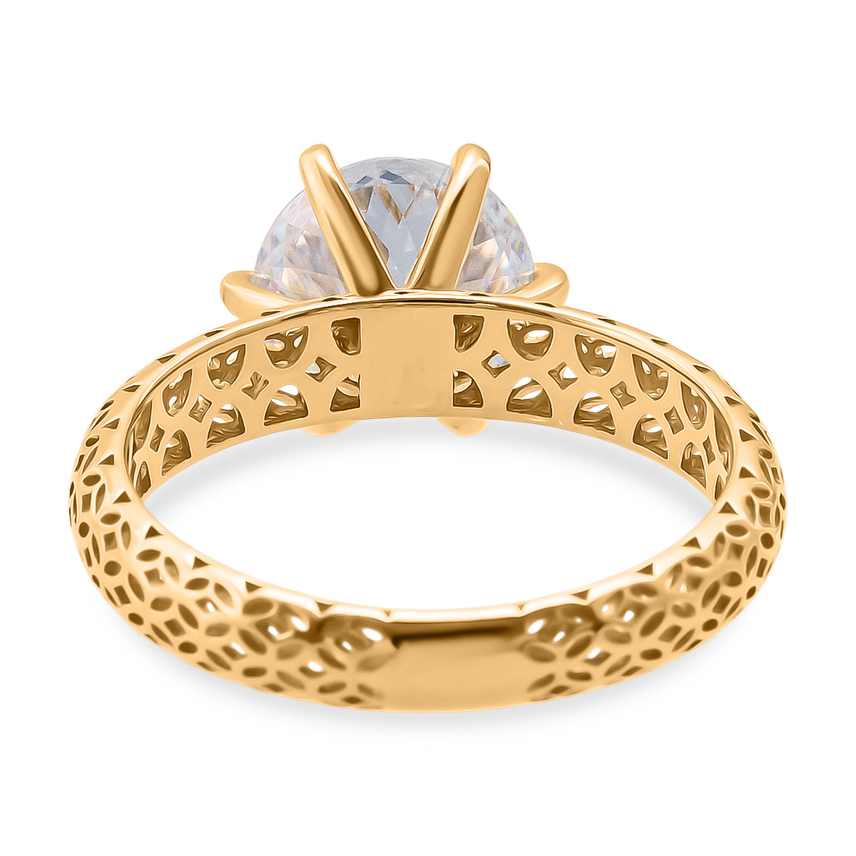 Mirage Collection - D'Joy 120 Facets Moissanite Solitaire Ring in Yellow Gold Plated Sterling Silver 2.00 Ct. V32530315 4