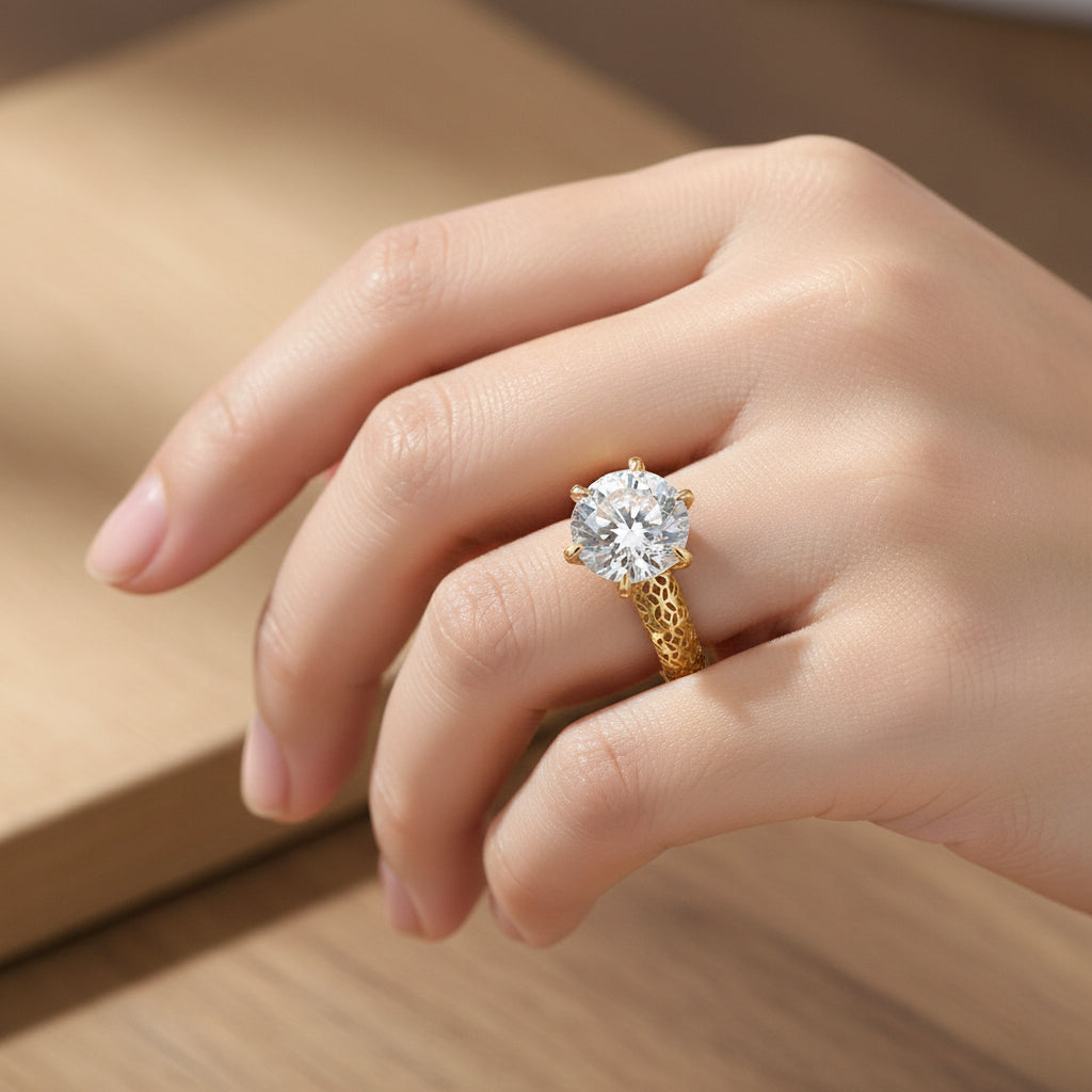 Mirage Collection - D'Joy 120 Facets Moissanite Solitaire Ring in Yellow Gold Plated Sterling Silver 2.00 Ct. V32535455 2