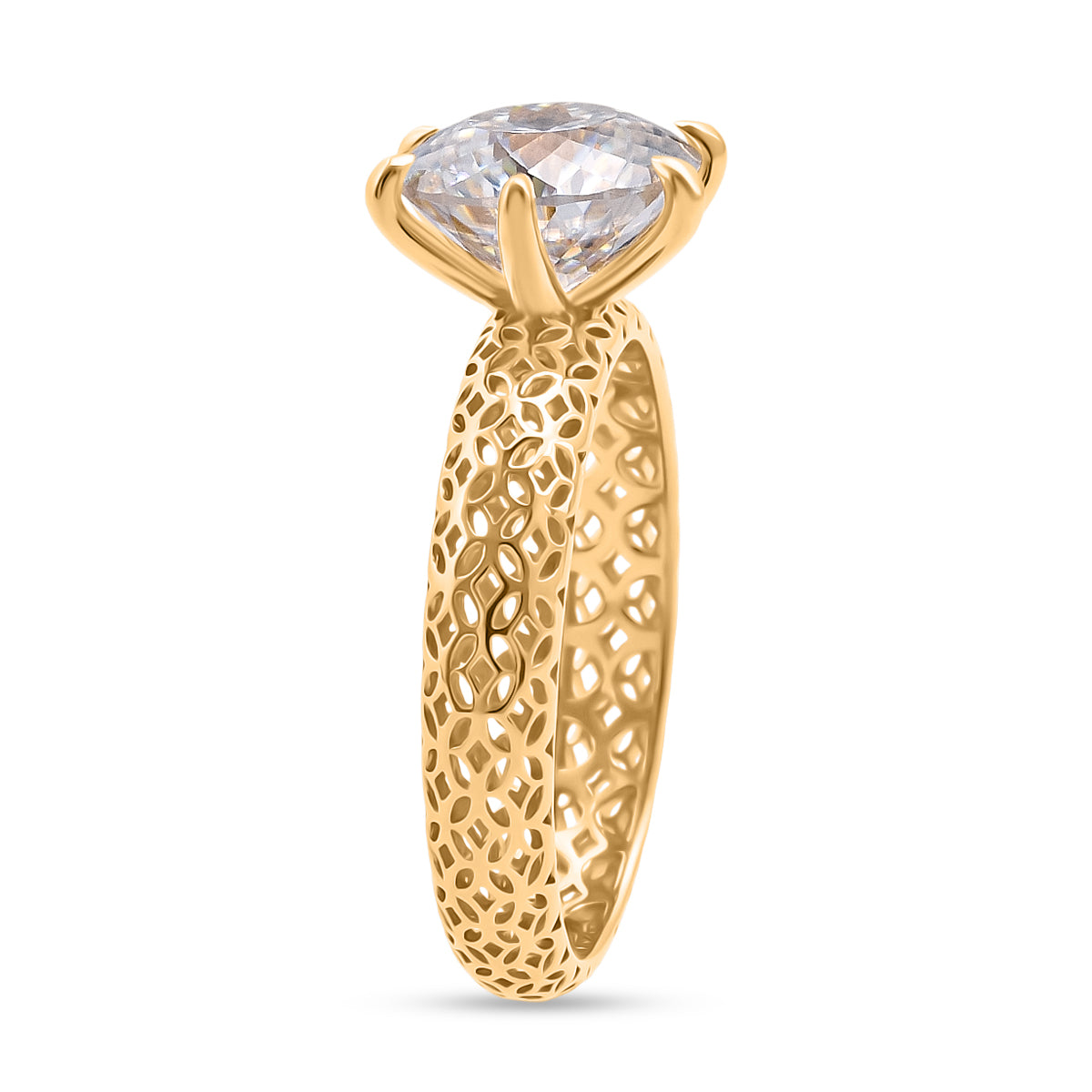 Mirage Collection - D'Joy 120 Facets Moissanite Solitaire Ring in Yellow Gold Plated Sterling Silver 2.00 Ct. V32535455 3