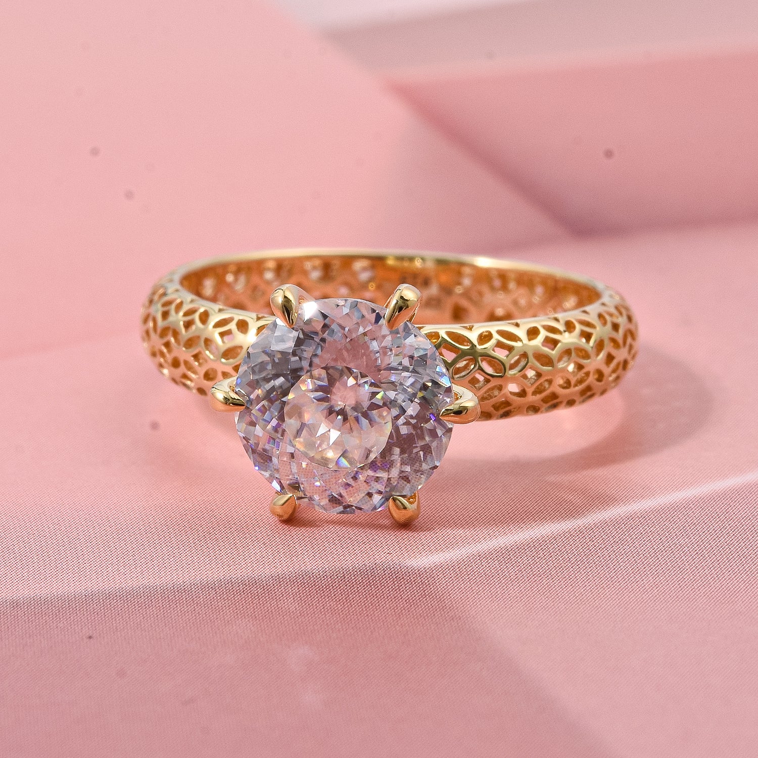 Mirage Collection - D'Joy 120 Facets Moissanite Solitaire Ring in Yellow Gold Plated Sterling Silver 2.00 Ct. V32534982 1