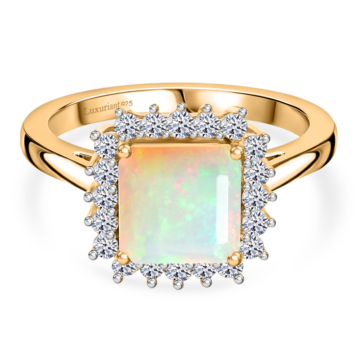 LUXURIANT 1.75 Ct. Premium Ethiopian Opal, Lab Grown Diamond Halo Ring in 18K Vermeil Yellow Gold Over Sterling Silver (SI/G-H) 8432892 0