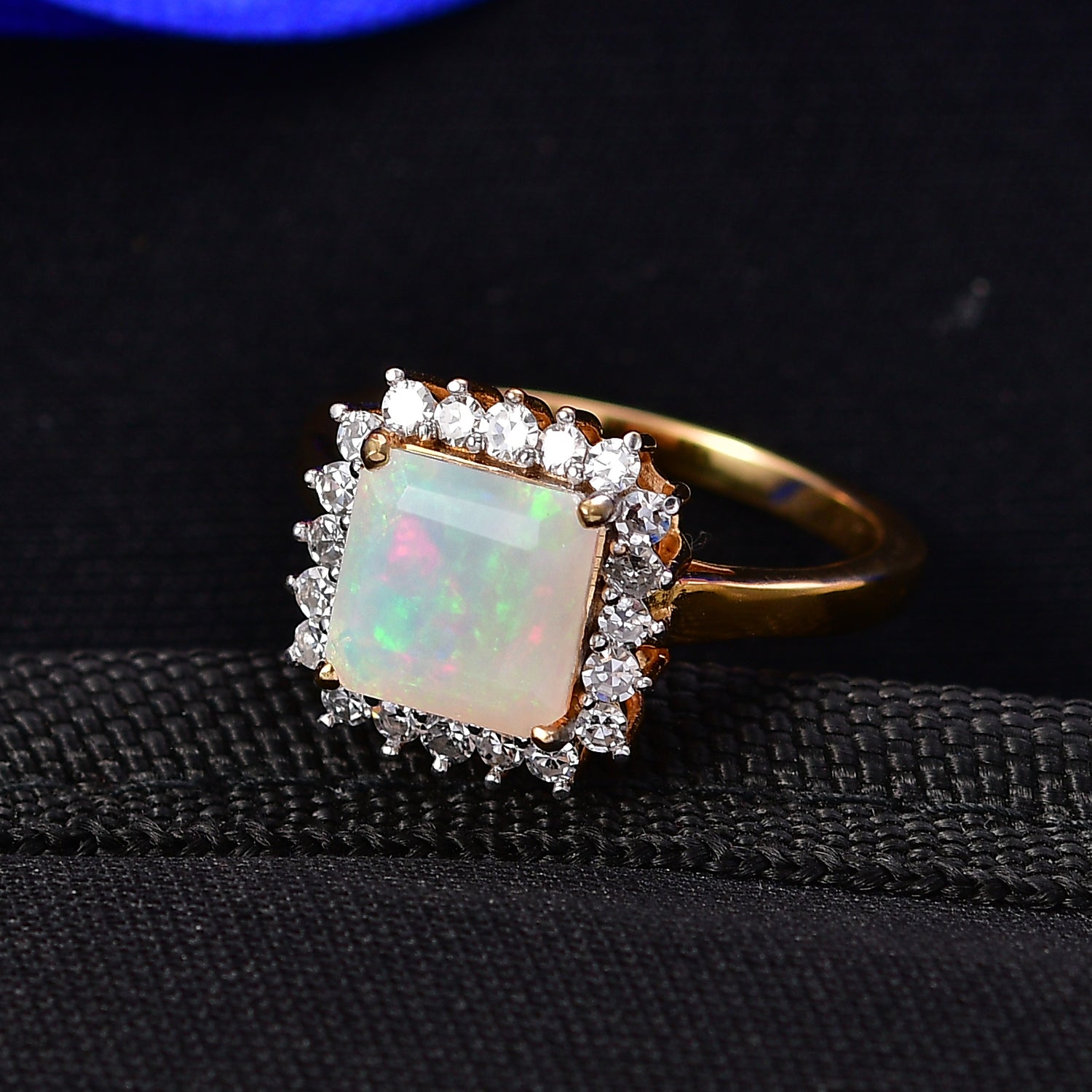 LUXURIANT 1.75 Ct. Premium Ethiopian Opal, Lab Grown Diamond Halo Ring in 18K Vermeil Yellow Gold Over Sterling Silver (SI/G-H) 8432892 2