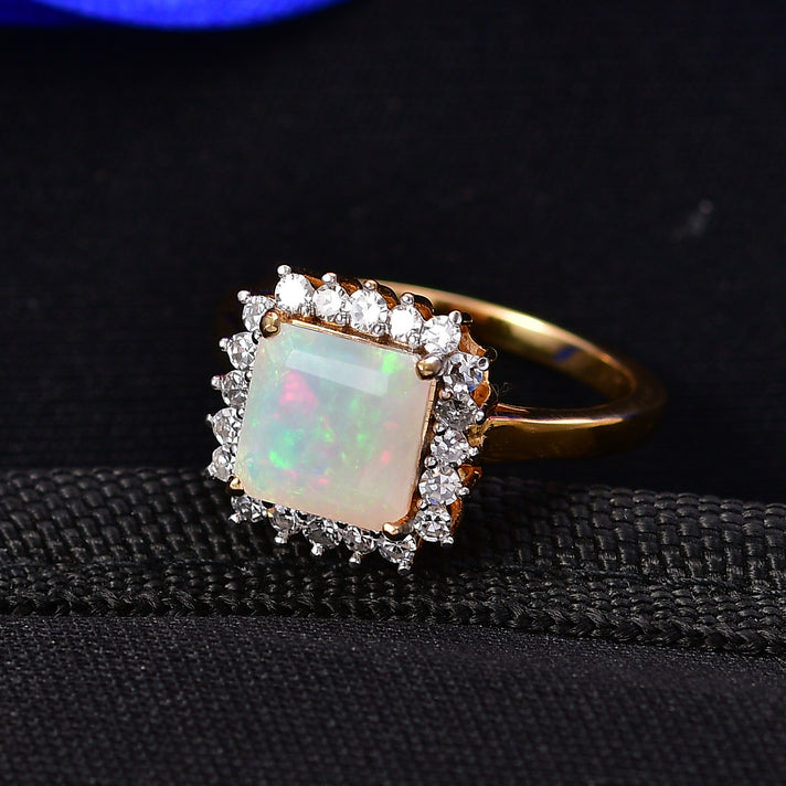 LUXURIANT 1.75 Ct. Premium Ethiopian Opal, Lab Grown Diamond Halo Ring in 18K Vermeil Yellow Gold Over Sterling Silver (SI/G-H) 8432892 2
