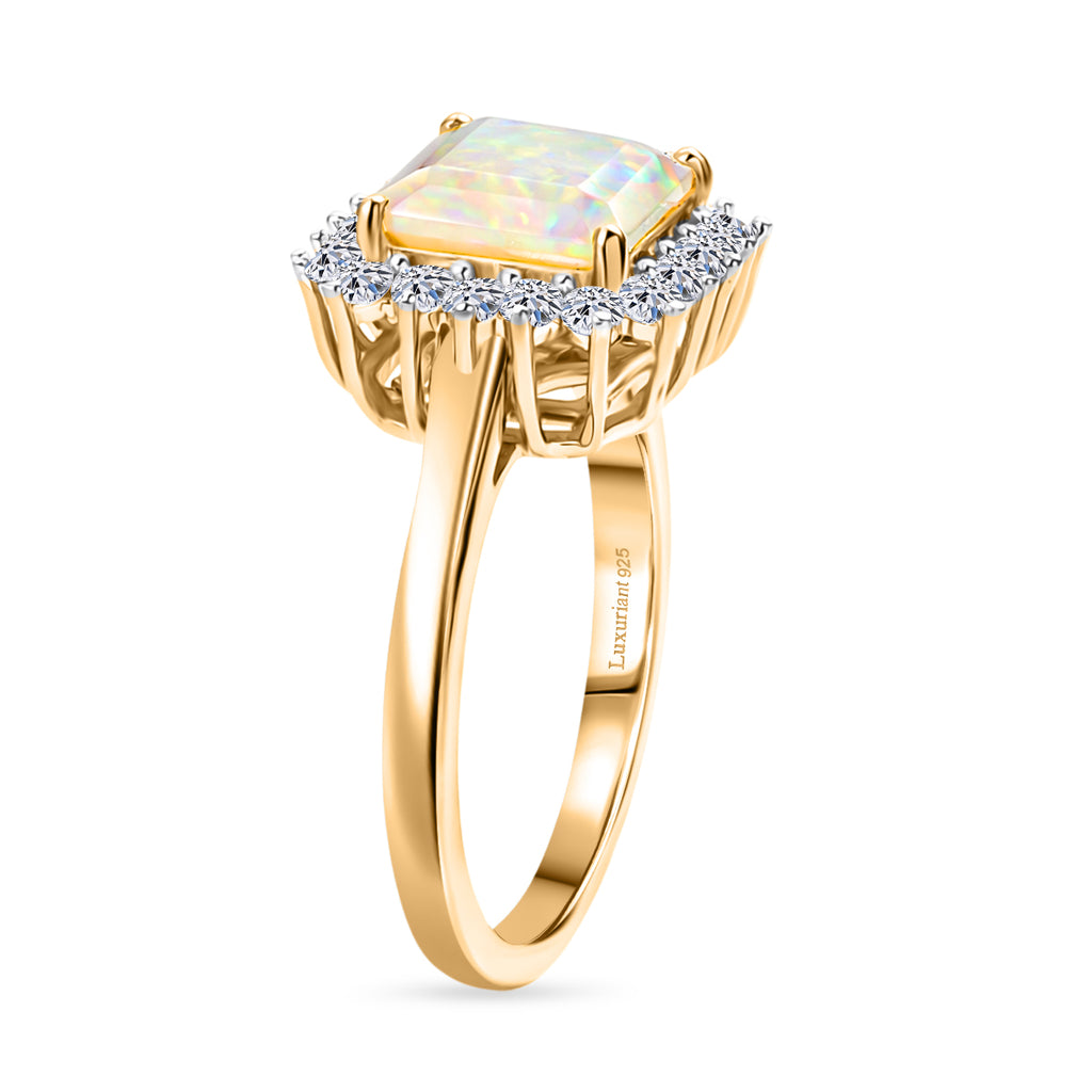 LUXURIANT Premium Ethiopian Opal & SI-G/H Lab Grown Diamond Halo Ring in 18K Vermeil Yellow Gold Plated Sterling Silver 1.64 Ct._8432892_3