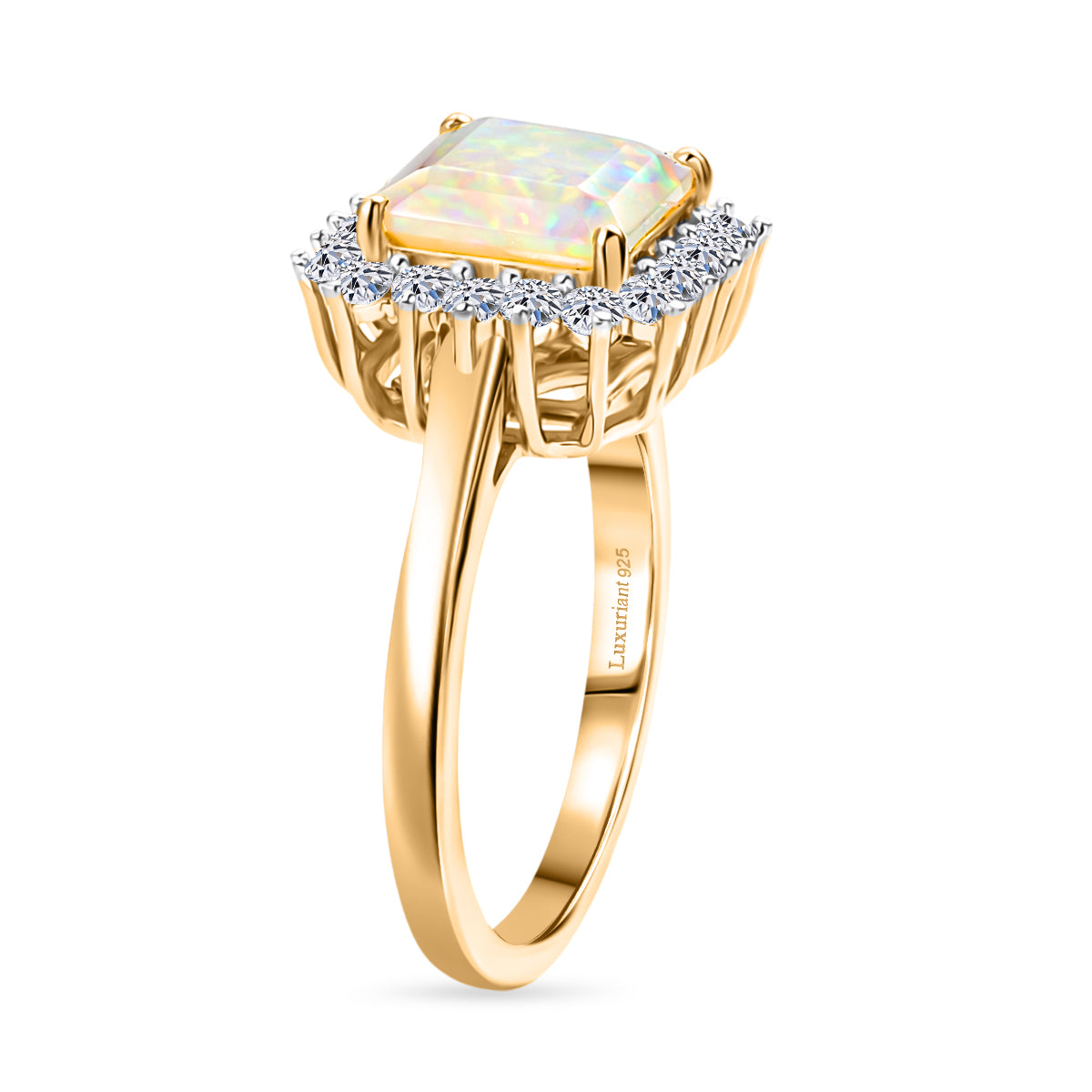 LUXURIANT 1.75 Ct. Premium Ethiopian Opal, Lab Grown Diamond Halo Ring in 18K Vermeil Yellow Gold Over Sterling Silver (SI/G-H) 8432892 4