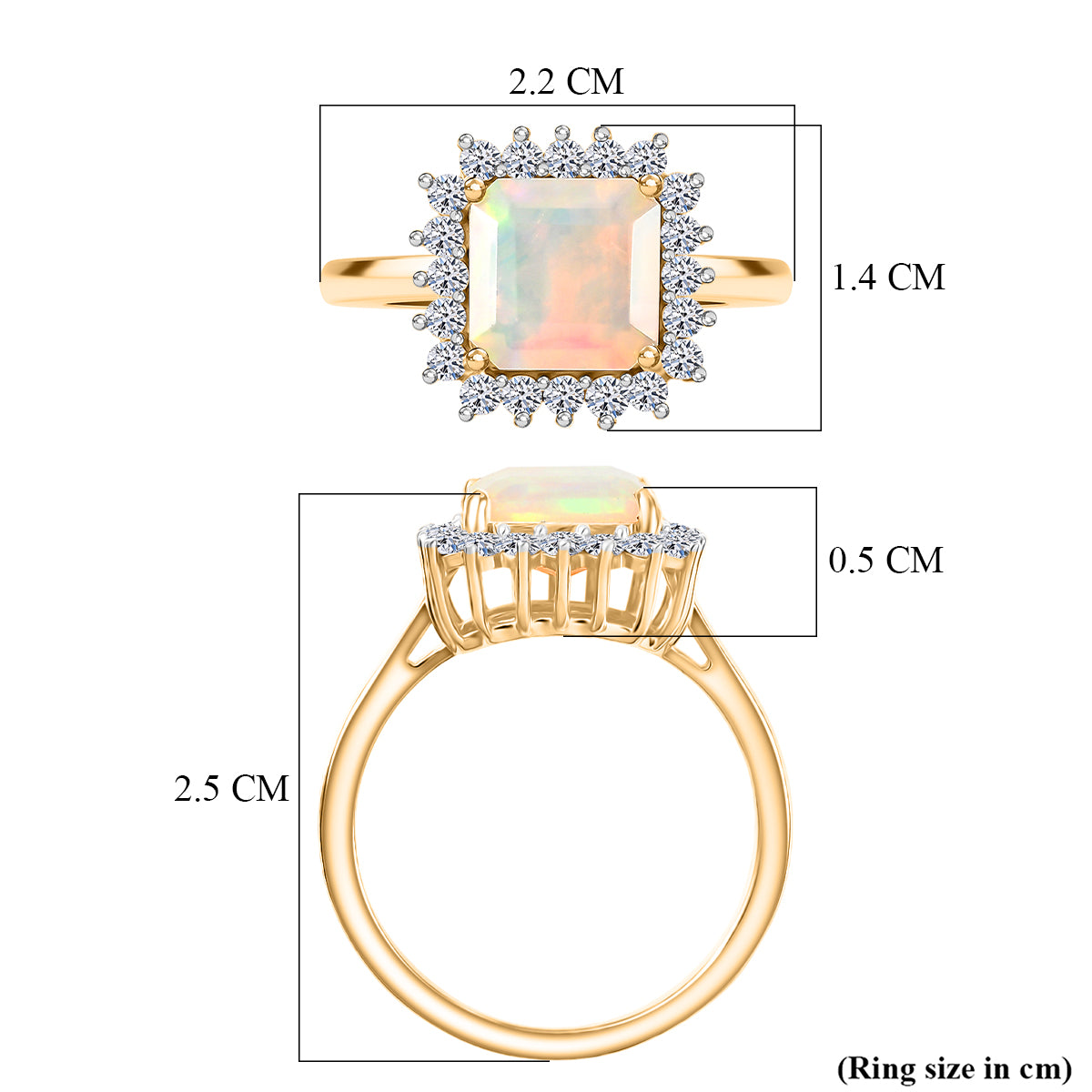 LUXURIANT 1.75 Ct. Premium Ethiopian Opal, Lab Grown Diamond Halo Ring in 18K Vermeil Yellow Gold Over Sterling Silver (SI/G-H) 8432892 6